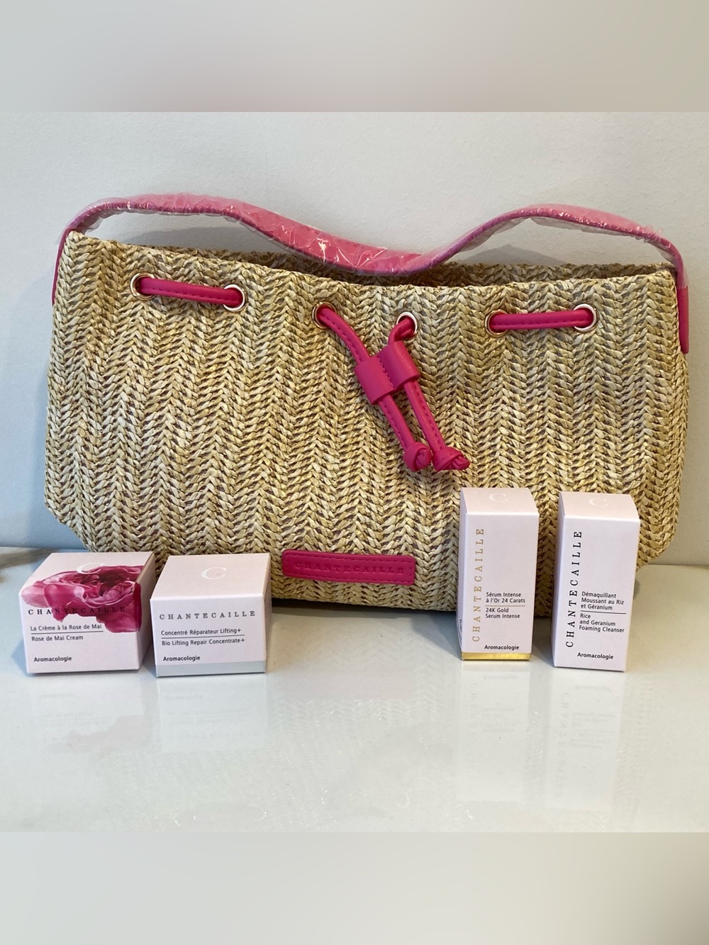 Chantecaille High End Skincare Travel Set with Natural Straw Tote Bag - Picture 3 of 6